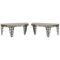 Pair of French 1940s Wrought Iron Console Tables