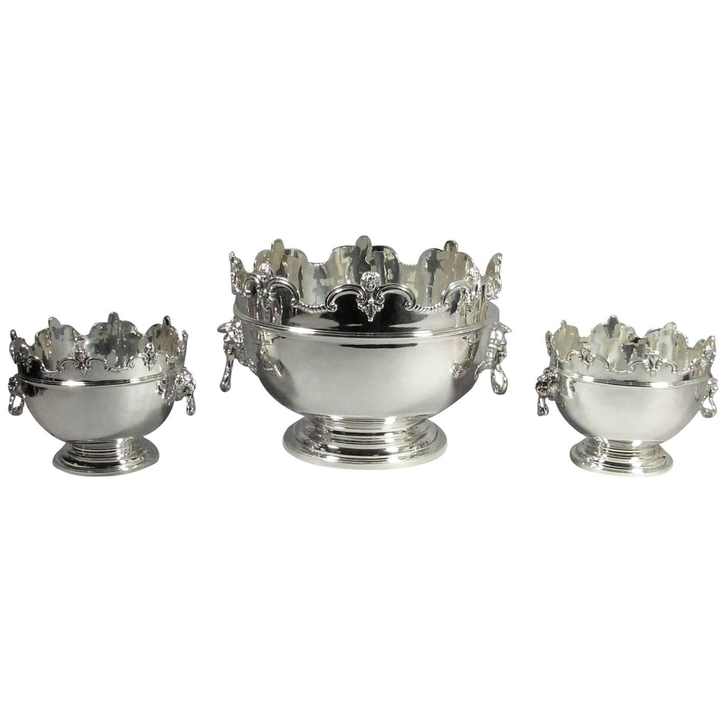 Set of Three Silver Monteith Bowls For Sale