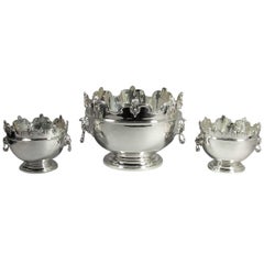 Antique Set of Three Silver Monteith Bowls