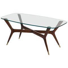 Gio Ponti Rare Italian Walnut and Glass Coffee Table with Certificate