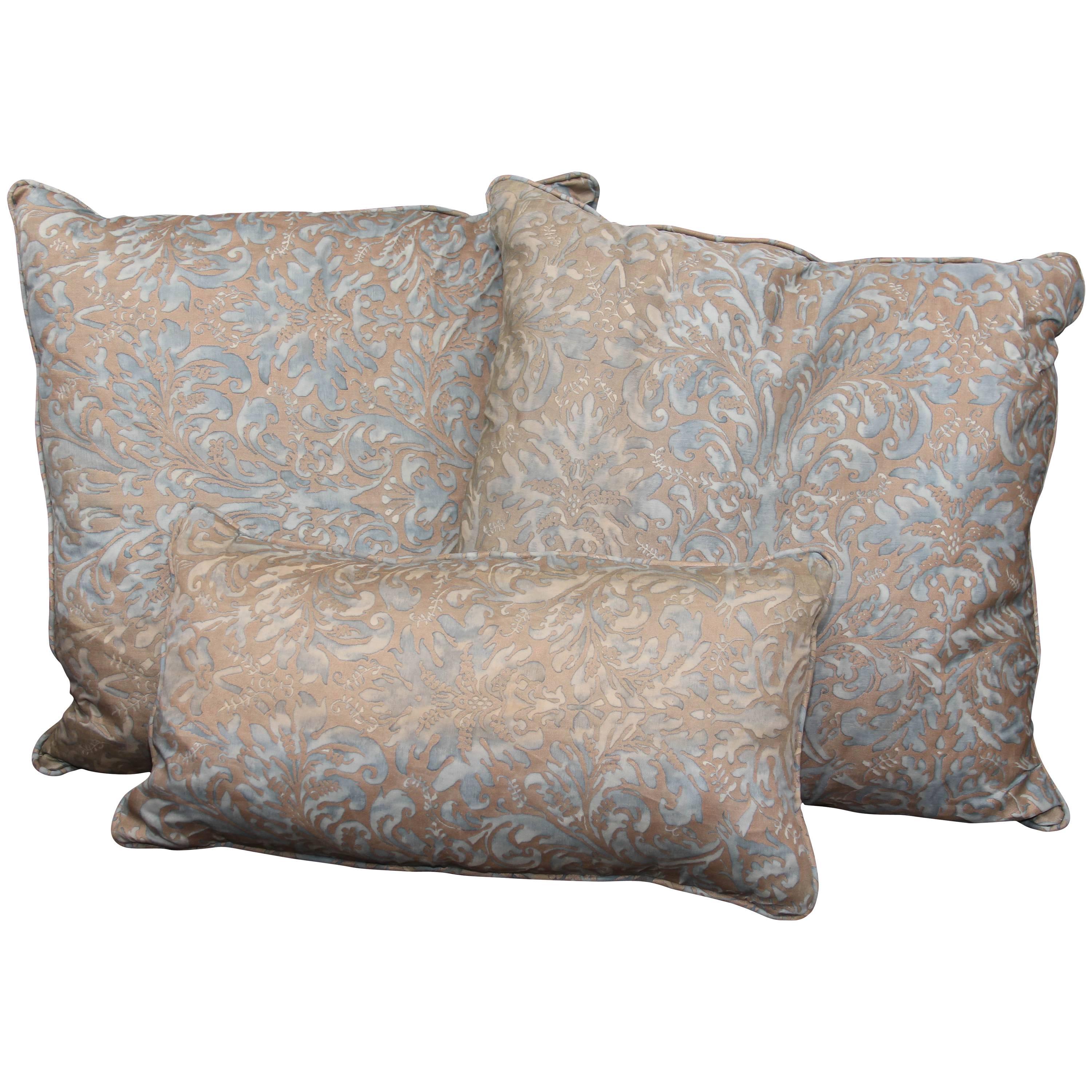 Group of Three Fortuny and Linen Pillows