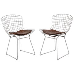 Vintage Pair of White Bertoia Side Chairs with Alligator Cushions