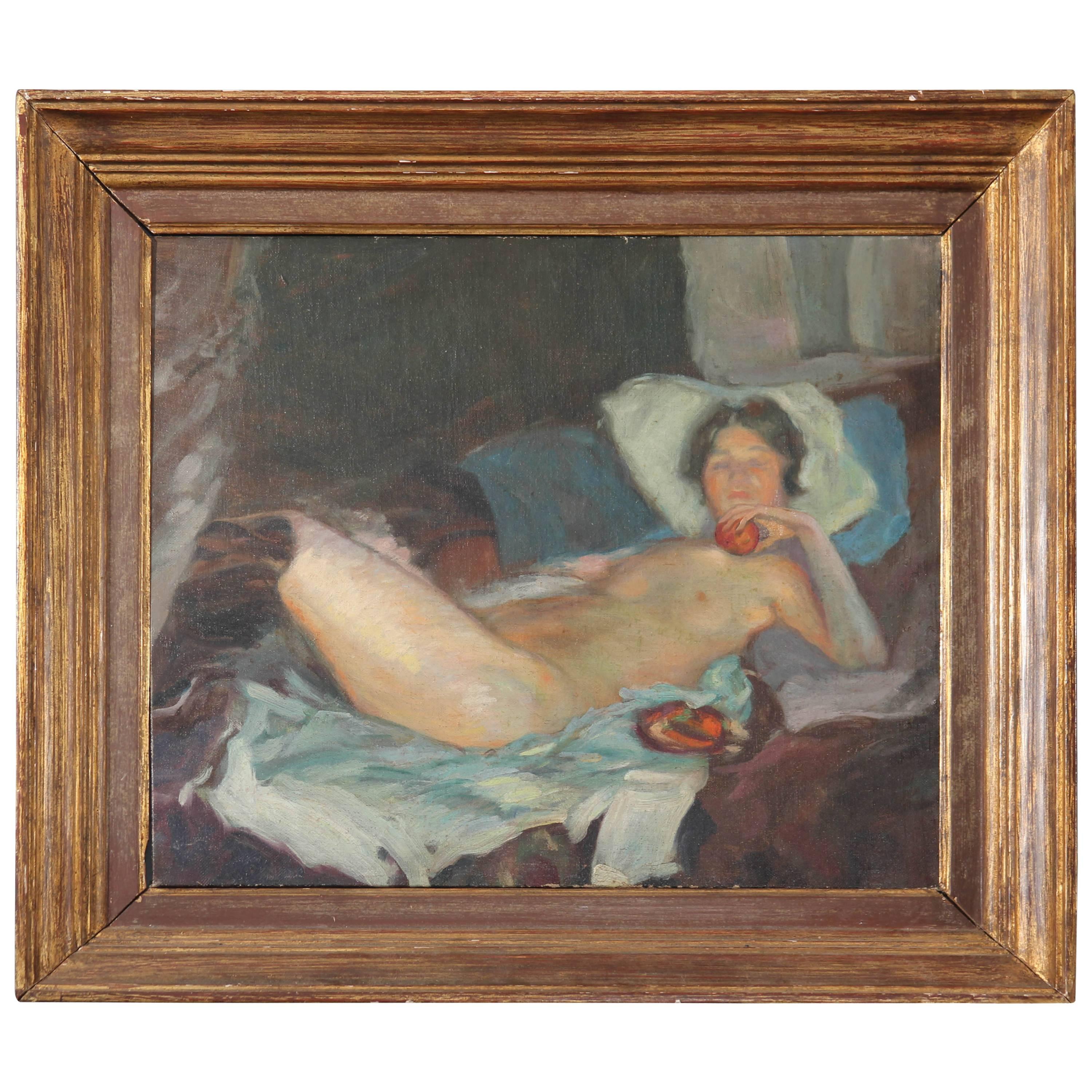 French Nude with Apple and Stockings