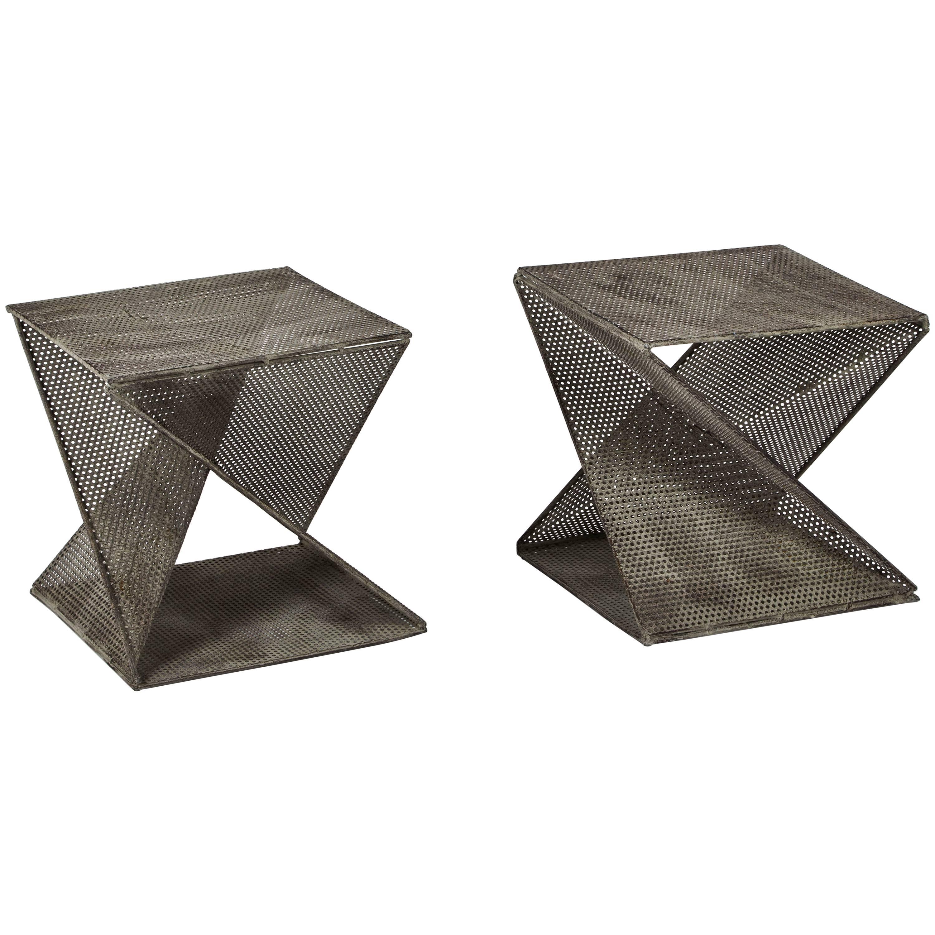 Pair of Mathieu Matégot Style Geometric Side Tables