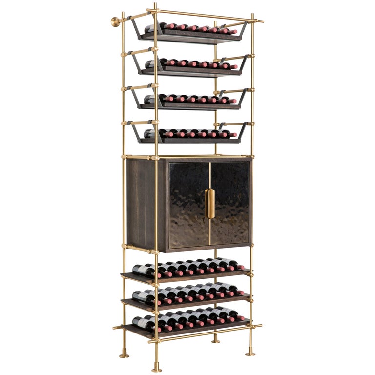 Amuneal’s Collector’s Wine Shelving and Storage Unit with Brass Clad