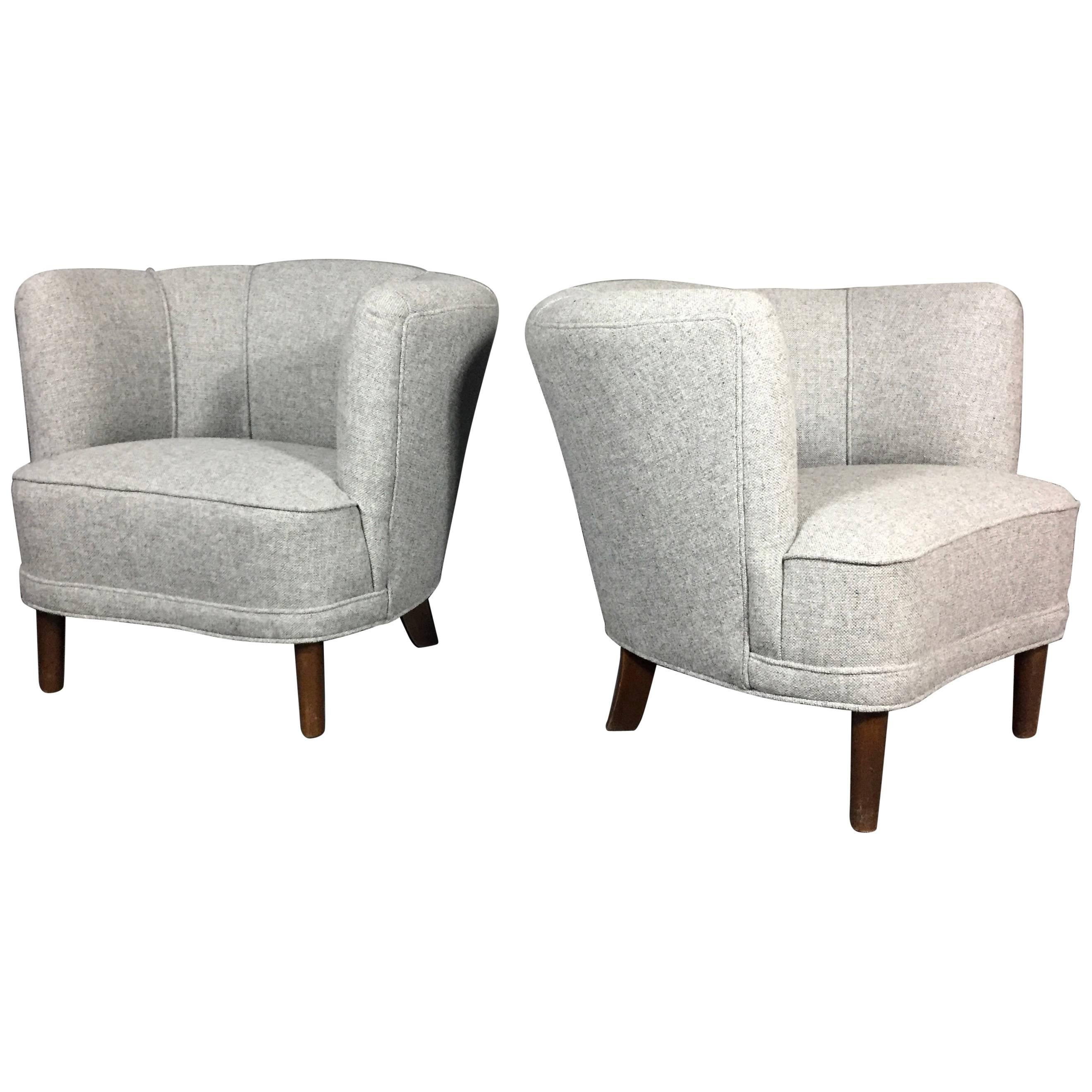 Pair of Danish Mid-Century Club Chairs, New Halingdal Upholstery