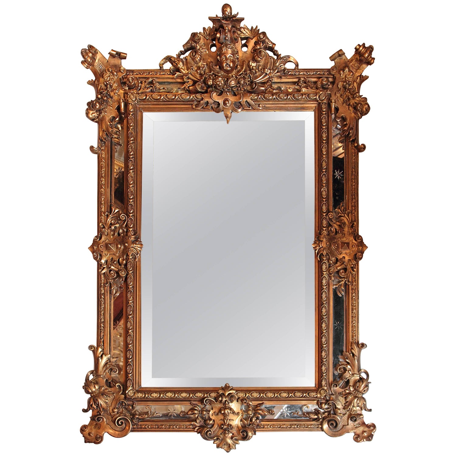 19th Century Louis Philippe Two-Tone Carved Gilt Wood and Paint Wall Mirror  - Country French Interiors