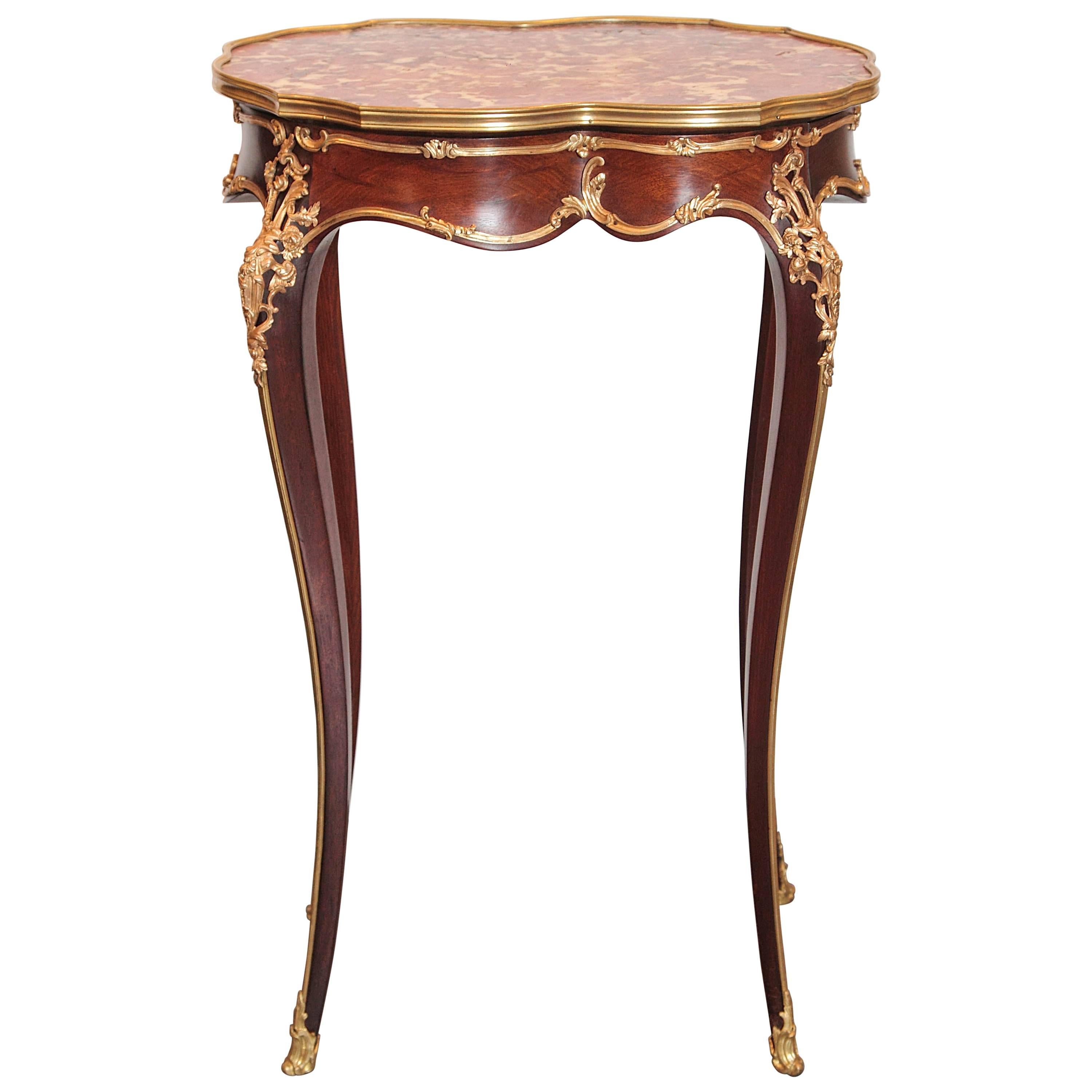 19th Century, French, Louis XV Mahogany and Gilt Bronze Side Table
