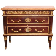19th Century French Louis XVI Mahogany and Gilt Bronze Marble-Top Commodes