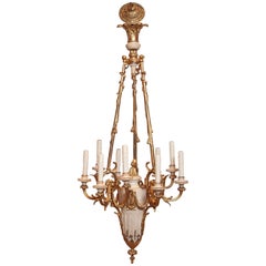 19th Century French Louis XVI Carrara Marble and Gilt Bronze Chandelier