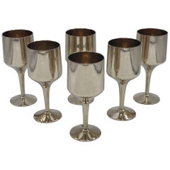 1970s Italian Brass Goblet Wine Glass, Set of Six