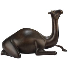 Large Loet Vanderveen Mid-Century Modern Bronze Seated Camel Sculpture