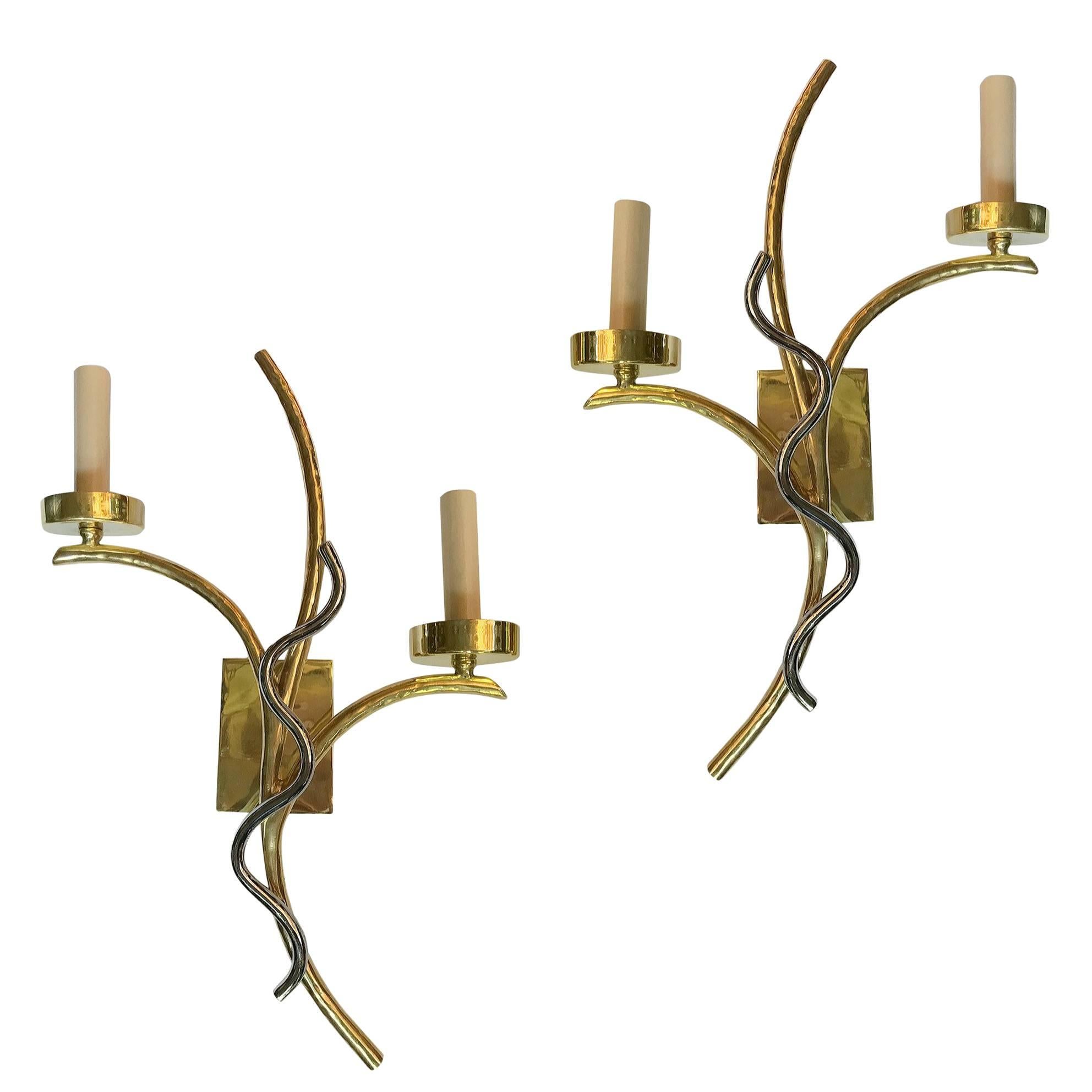 Pair of Moderne French Bronze Sconces For Sale