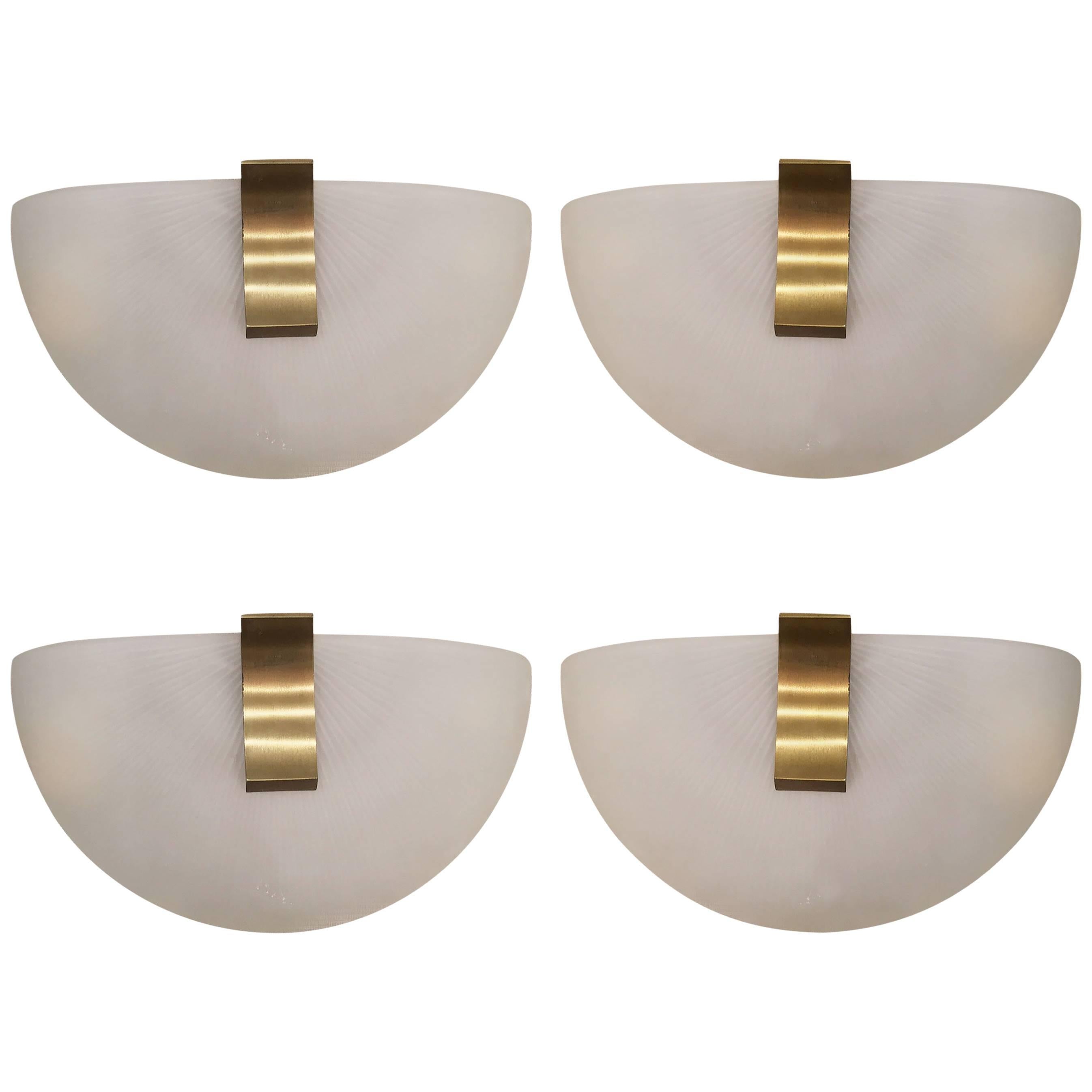 4 Jean Perzel French Art Moderne Frosted Glass Wall Sconces