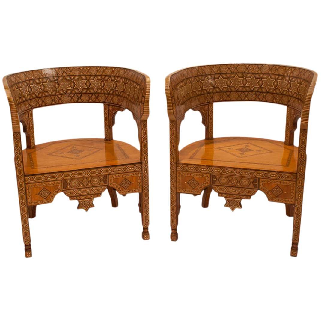 Pair of Moroccan Inlaid Klysmos Chairs, circa 1920
