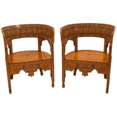 Pair of Moroccan Inlaid Klysmos Chairs, circa 1920