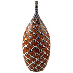 Franco Mari, Deruta Large Ceramic Vase, Narrow Neck, Italy, Late 20th Century