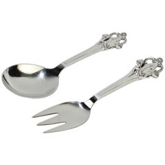 Retro Danish Modern Sterling Silver Fork and Spoon Salad Server Set by Cohr