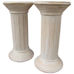 Pair of Whitewashed Bamboo Pedestals