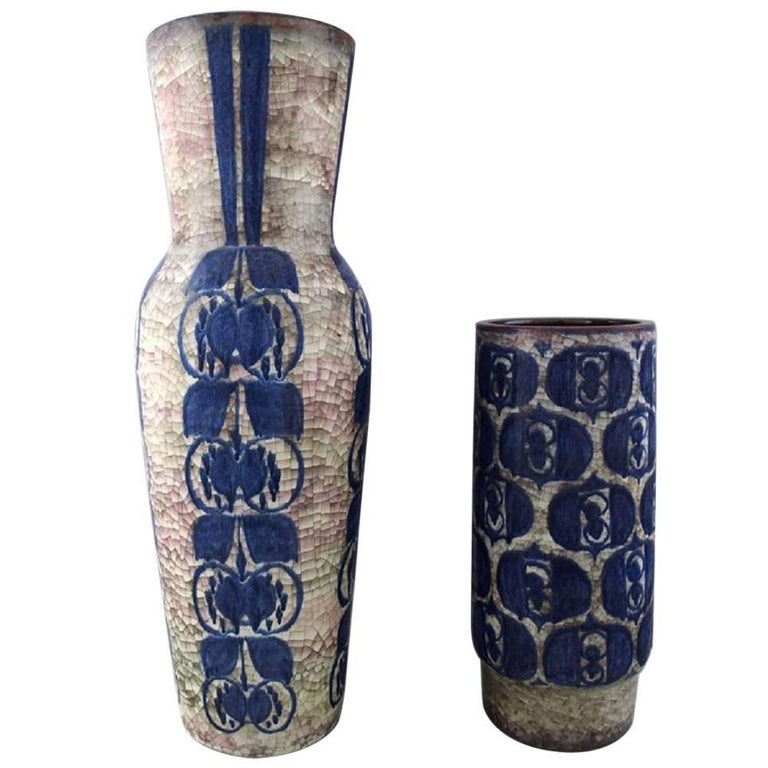 Michael Andersen Two Large Ceramic Floor Vases Denmark 1950s