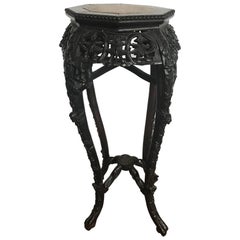 Finely Carved Asian Rosewood and Marble-Top Planter