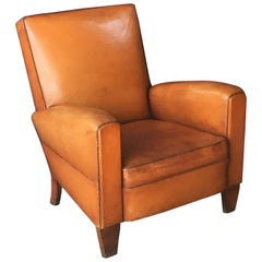 French Leather Club Chair from the Art Deco Era