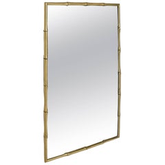 Cadre de miroir en laiton imitation bambou Hollywood Regency