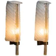 Vintage Tomaso Buzzi for Venini Pair of Glass Feather Sconces Model 413, Italy, 1932-1933