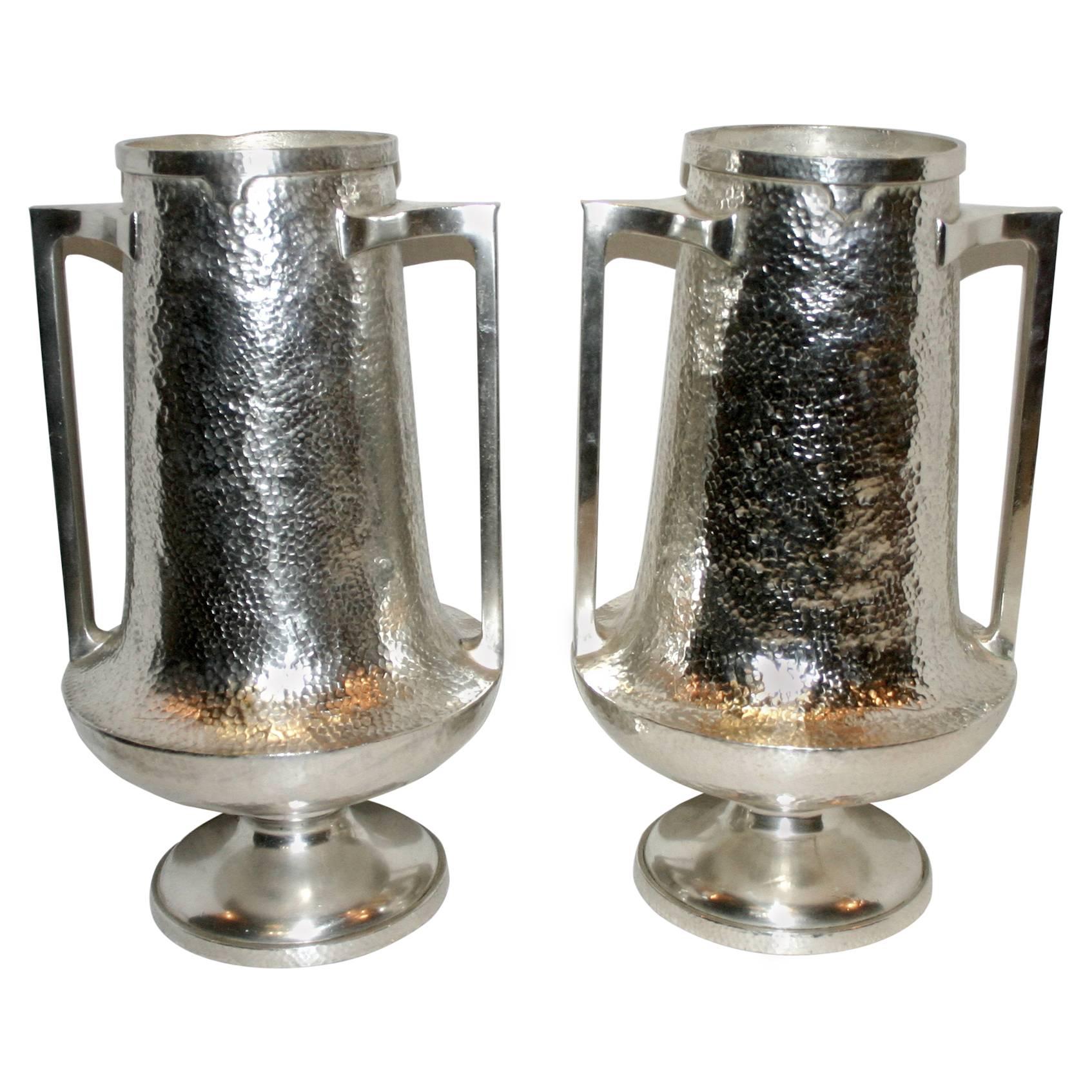 Pair of Silver Plated Vases For Sale