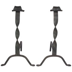 Twisted Column Iron Andirons, 1930s 3