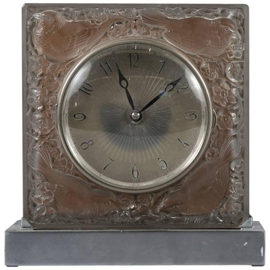 Fine R. Lalique "Quatre Moineaux Du Japon" for ATO Glass Clock