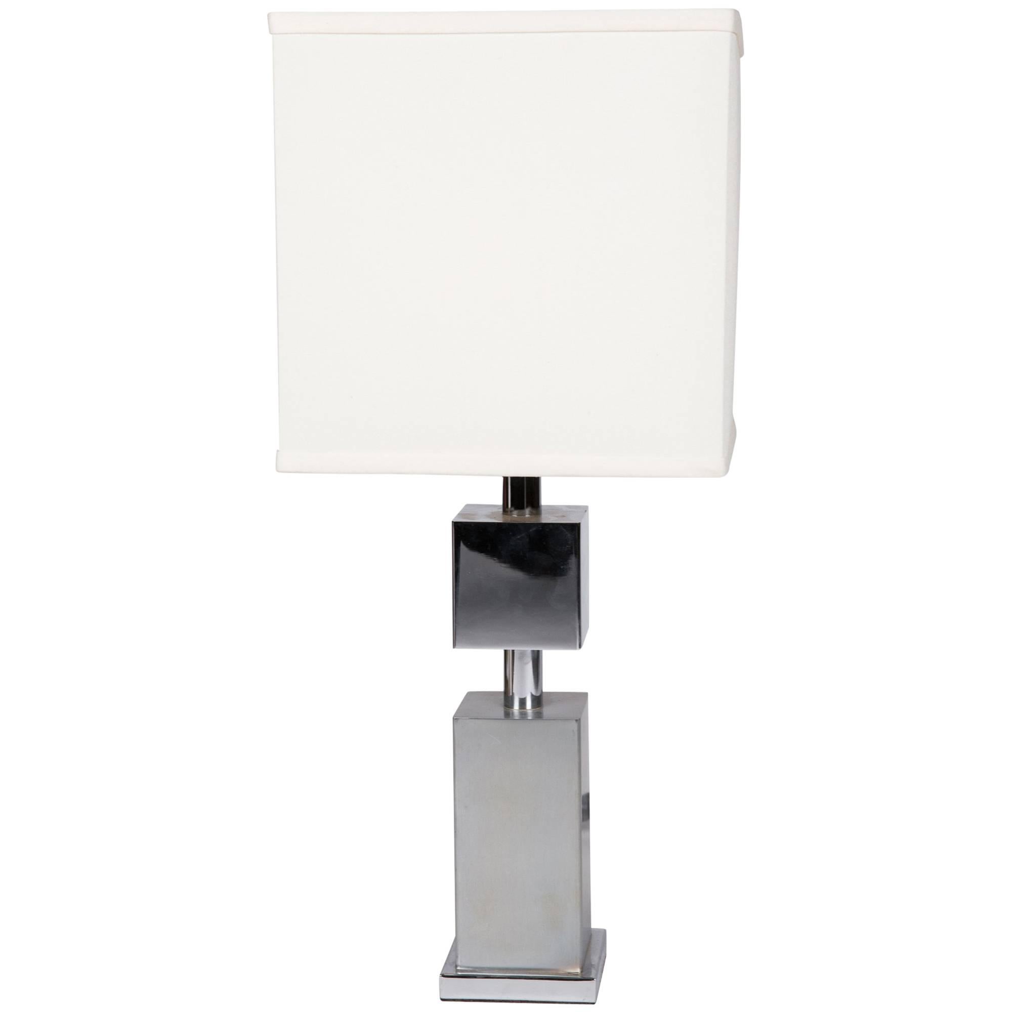 Chrome Square Column Table Lamp, French, 1970s For Sale