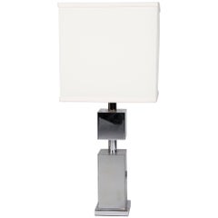 Chrome Square Column Table Lamp, French, 1970s
