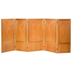 Polished Oak Five Panel Folding Screen by Andre Arbus 6