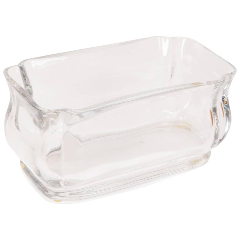 Baccarat Large Clear Glass Rectangular Shaped Bowl, Signed at 1stdibs