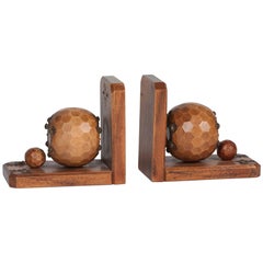 Faceted Sphere Oak Bookends, French, circa 1930 4