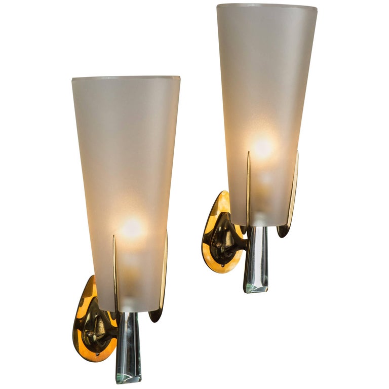 Max Ingrand for Fontana Arte Rare Pair of Sconces For Sale at 1stdibs