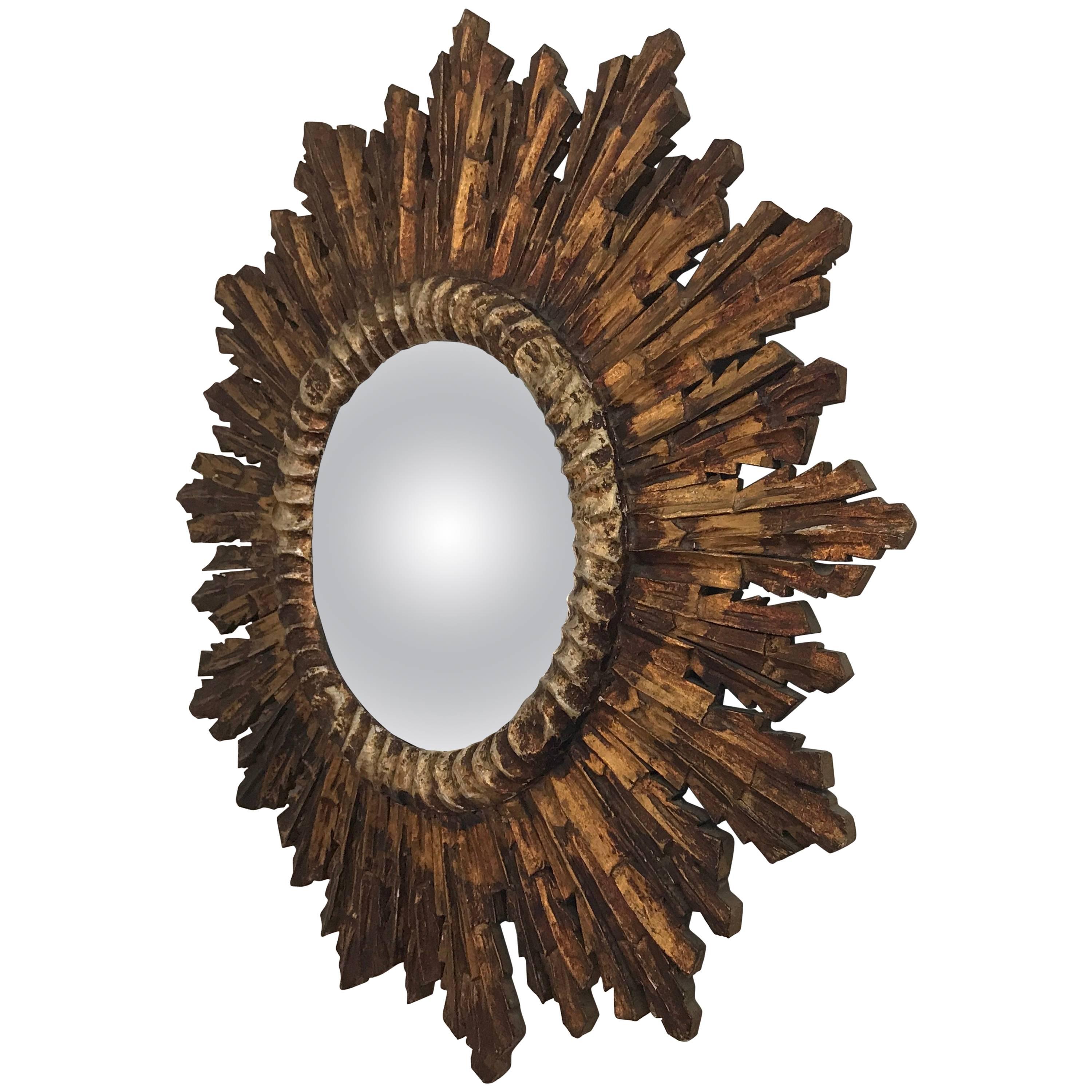 Sun Shaped Mirror, Gold Patinated Wood