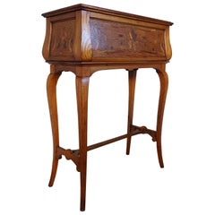 Unique Art Nouveau Pitch Pine Jardinière Plant Stand with Inlaid Orchid Flowers 11