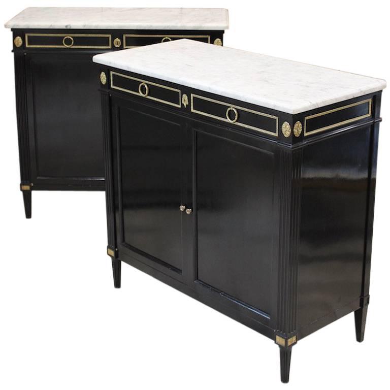 Pair of French Early 20th Century Ebonized Side Cabinets