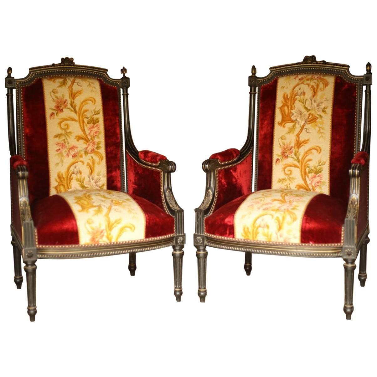 Gorgeous Pair of Velvet Upholstered Throne Chairs