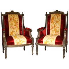 Antique Gorgeous Pair of Velvet Upholstered Throne Chairs