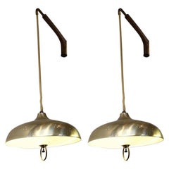 Pair of Brass and Teak Pendants