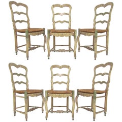 Set of Six 19th Century Louis XV French Country Dining Chairs with Old Paint 3
