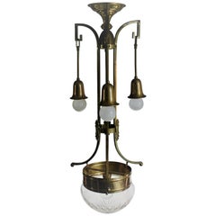 Art Nouveau Chandelier Brass and Crystal, circa 1900s