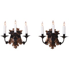 Late 18th Century Italian Baroque Giltwood and Tole Sconces 3