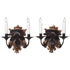 Antique Late 18th Century Italian Baroque Giltwood and Tole Sconces
