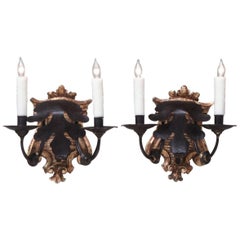 Late 18th Century Italian Baroque Giltwood and Tole Sconces 2