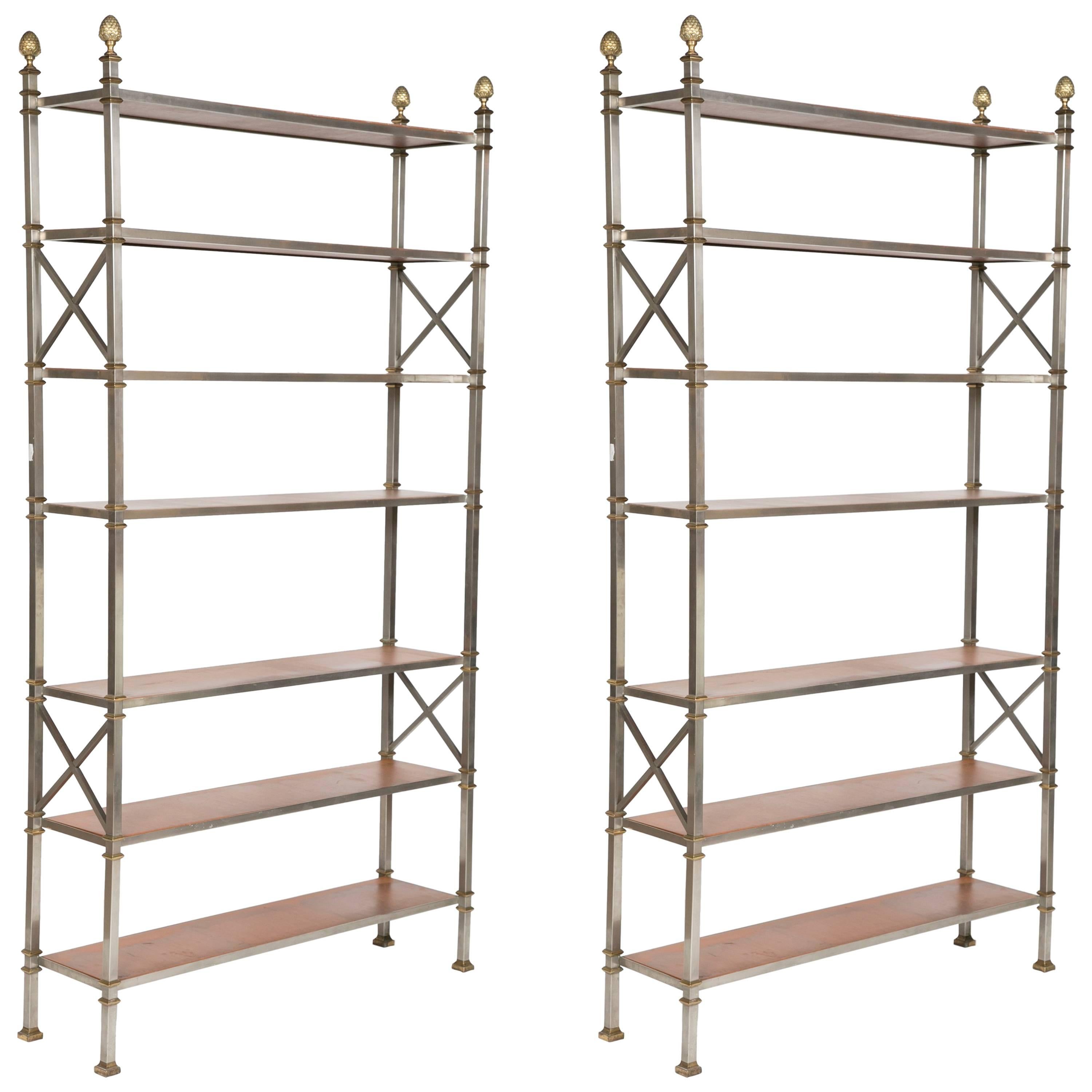 Pair of Steel and Bronze Etageres in the manner of Maison Jansen