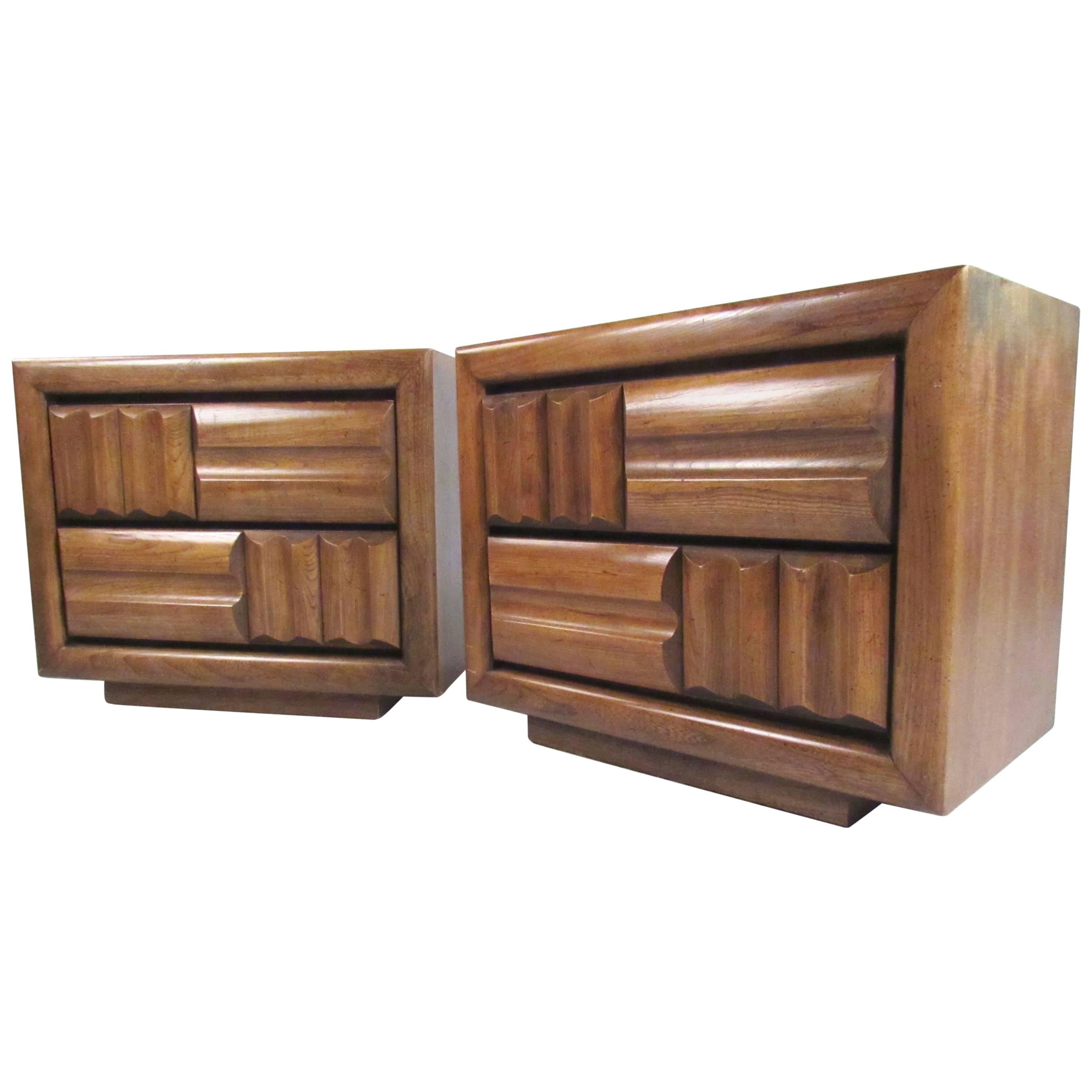 Pair of Vintage Modern Sculpted Front Nightstand by Lane